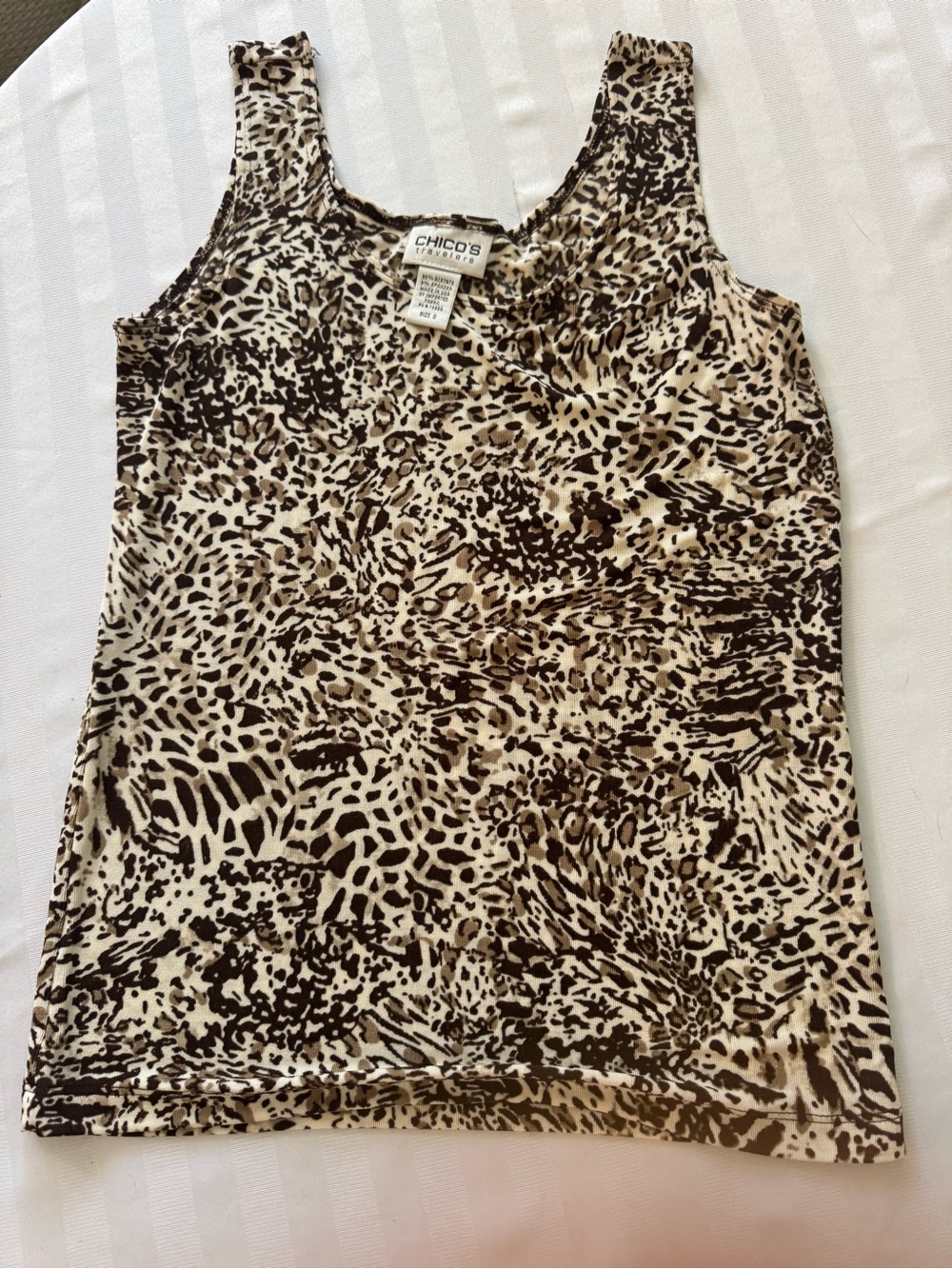 Chico's Animal Print Sleeveless travelers Tank Top - Brown/Cream Sz S